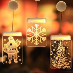 Decoração 3D de Natal para porta / janela - luz LED - placa transparente com ventosa