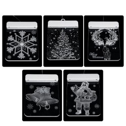 Decoração 3D de Natal para porta / janela - luz LED - placa transparente com ventosa