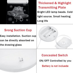 Decoração 3D de Natal para porta / janela - luz LED - placa transparente com ventosa