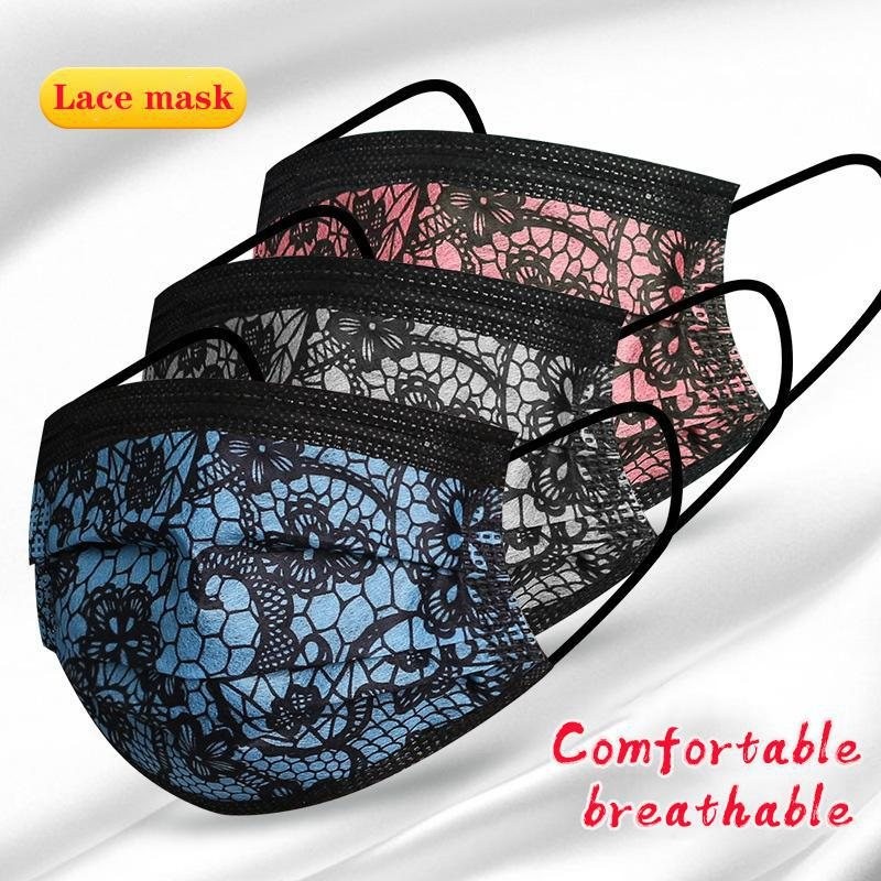 Máscaras protetoras de boca / rosto - descartável - 3-camada - design de renda - 10 - 50 - 100 peças