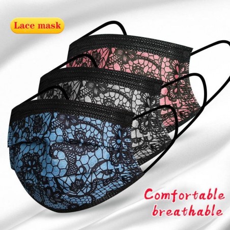 Máscaras protetoras de boca / rosto - descartável - 3-camada - design de renda - 10 - 50 - 100 peças