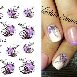 Adesivos de arte de unhas - transferência de água - flores roxas