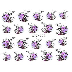 Adesivos de arte de unhas - transferência de água - flores roxas