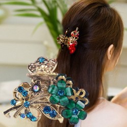 Clipe de cabelo elegante com flores de cristal