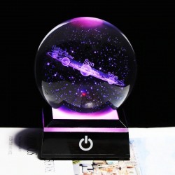 globo 3D com 8 planetas - bola de cristal com base - laser gravado - luz de noite LED - 8cm