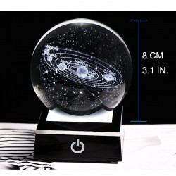 globo 3D com 8 planetas - bola de cristal com base - laser gravado - luz de noite LED - 8cm