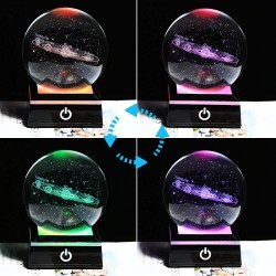 globo 3D com 8 planetas - bola de cristal com base - laser gravado - luz de noite LED - 8cm