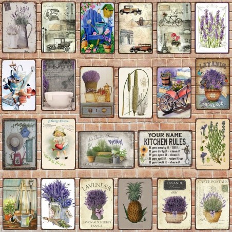 Flores vintage - regras do jardim - sinal de metal - cartaz
