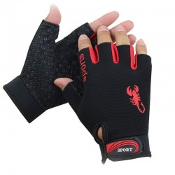 Luvas de esporte - antiderrapante - meio dedo - com padrão de escorpião - unisex