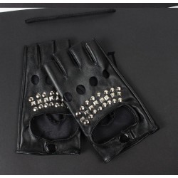 Luvas de couro - meio dedo design - com rebites - unisex