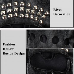 Luvas de couro - meio dedo design - com rebites - unisex