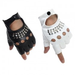 Luvas de couro - meio dedo design - com rebites - unisex