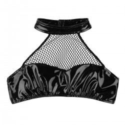 Top de safra sexy - sutiã sem costas de couro - malha & látex