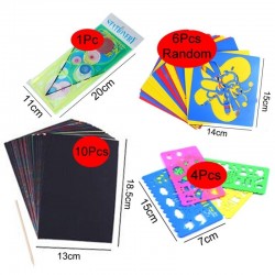 Color rainbow - scratch art paper card - set with graffiti stencilEducational