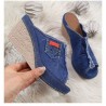 High Heels - Denim Slippers - Black - BlueHigh heels