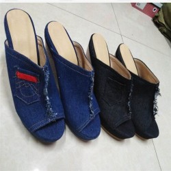 High Heels - Denim Slippers - Black - BlueHigh heels