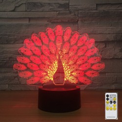 Lâmpada de pavão - Colorido - Luz 3D - Controle Remoto