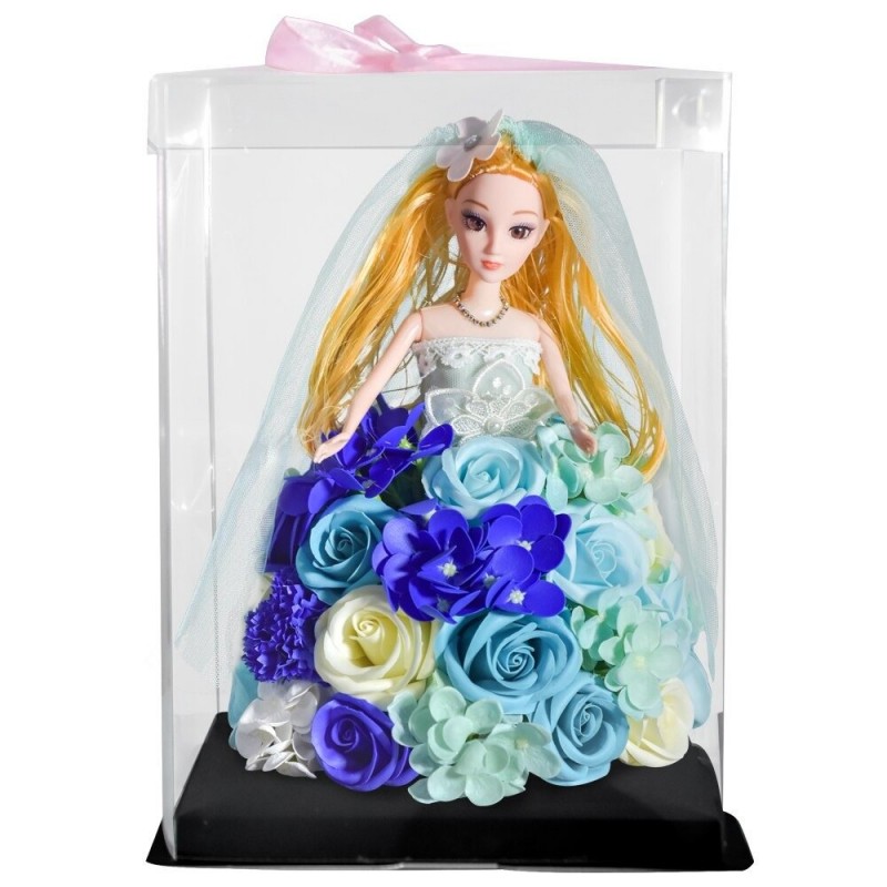 Boneca de princesa feita de rosas infinitas com luz LED