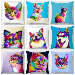 Animais coloridos - gato - cão - zebra - girafa - leão - capa de almofada caso - 45 * 45 cm