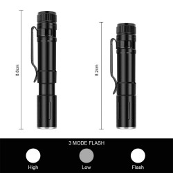 Mini lanterna - com clip - 3 modos de luz - foco ajustável