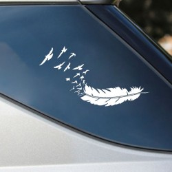 Pena com pássaros voadores - adesivo de carro de vinil
