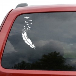 Pena com pássaros voadores - adesivo de carro de vinil