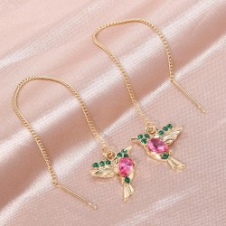 Brincos longos elegantes com pássaros de cristal