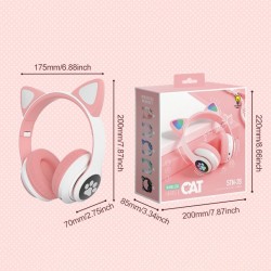 Auscultadores sem fio - LED - Bluetooth - cancelamento de ruído - suporte cartão TF - 3.5mm jack - orelhas de gato
