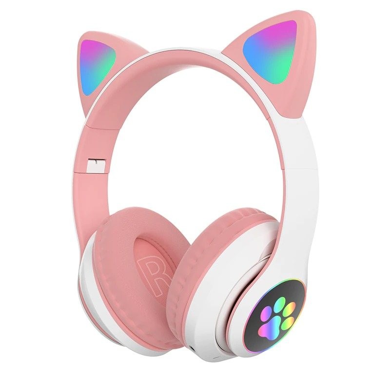 Auscultadores sem fio - LED - Bluetooth - cancelamento de ruído - suporte cartão TF - 3.5mm jack - orelhas de gato