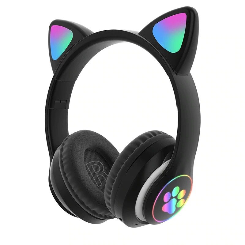 Auscultadores sem fio - LED - Bluetooth - cancelamento de ruído - suporte cartão TF - 3.5mm jack - orelhas de gato