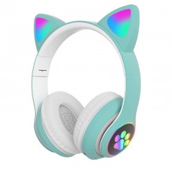 Auscultadores sem fio - LED - Bluetooth - cancelamento de ruído - suporte cartão TF - 3.5mm jack - orelhas de gato