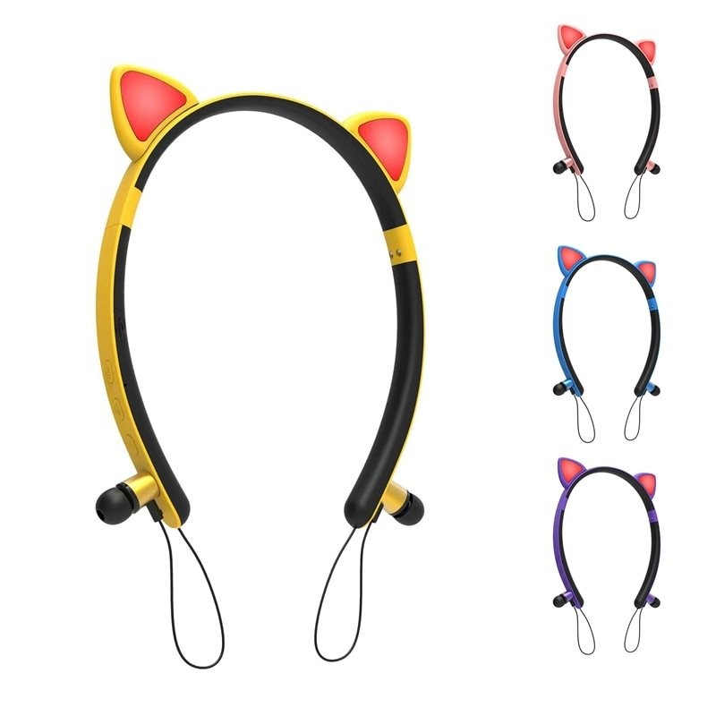 Bluetooth - fone de ouvido sem fio - microfone - auscultadores no ouvido - Led orelhas de gato luminoso