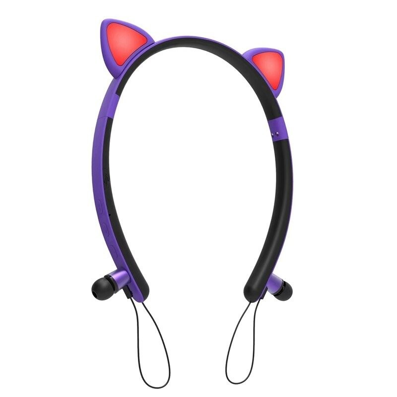 Bluetooth - fone de ouvido sem fio - microfone - auscultadores no ouvido - Led orelhas de gato luminoso