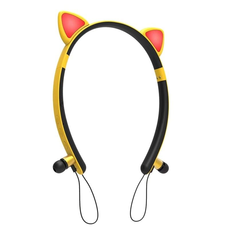 Bluetooth - fone de ouvido sem fio - microfone - auscultadores no ouvido - Led orelhas de gato luminoso