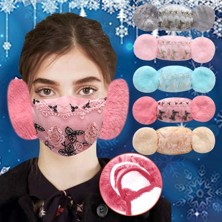 2 em 1 - máscara facial / earmuffs - impressão de renda floral