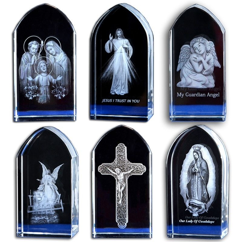 3D laser gravado cubo - Jesus - anjo - virgem Maria - estátua de cristal