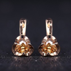 Brincos com flor e cristal amarelo - ouro rosa