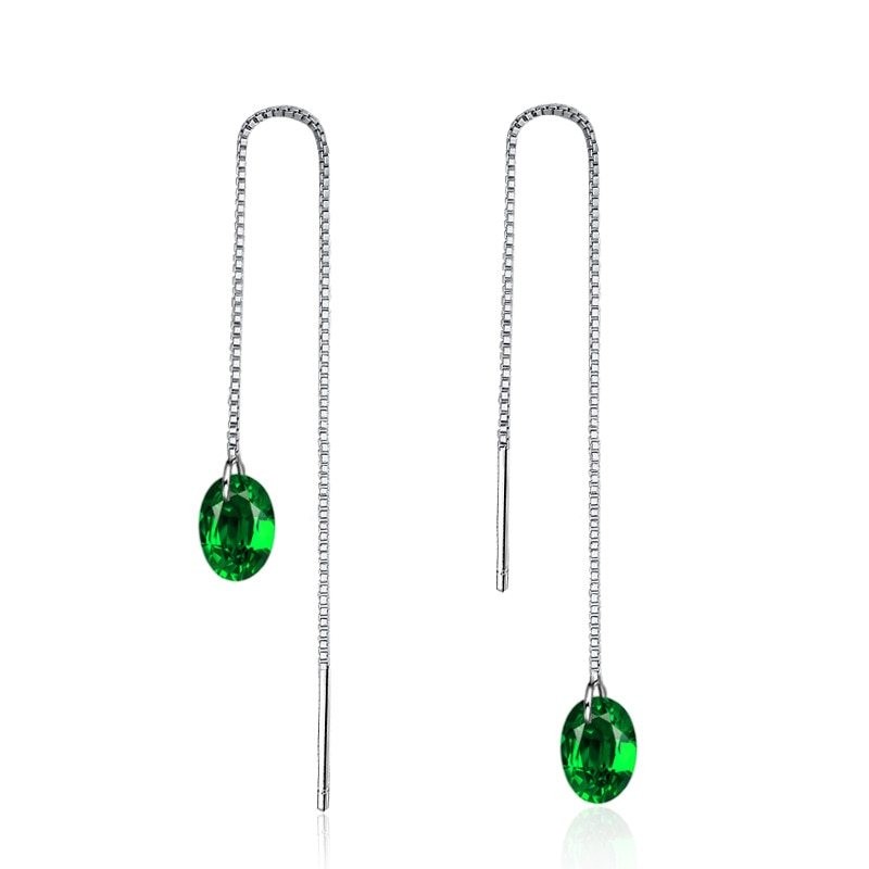 Brincos de prata longa com zircônia verde