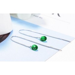 Long silver earrings with green zirconiaEarrings