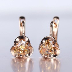 Brincos com flor e cristal amarelo - ouro rosa