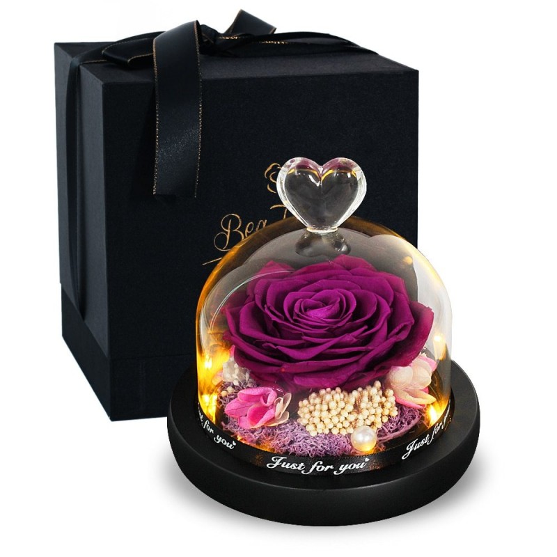 Preservado rosa eterna - caixa de vidro com luz - Dia dos Namorados / presente de casamento