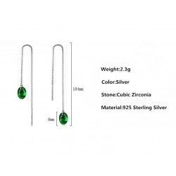 Long silver earrings with green zirconiaEarrings