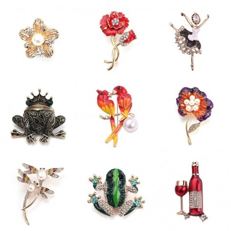 Parrotes - libélula - sapo - flor - bailarina - broche de cristal