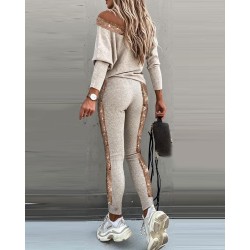 Fashionable tracksuit with sequins - set with long sleeve top & pantsBlouses & shirts