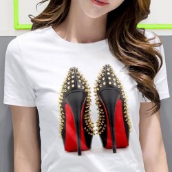 Sapatos de salto alto - t-shirt impressa - manga curta