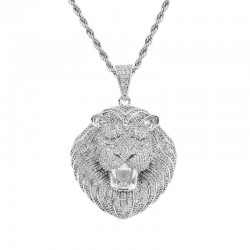 Iced para fora cabeça de leão de cristal - colar luxuoso - unisex