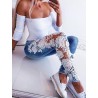jeans skinny sexy - calças de corte com renda floral