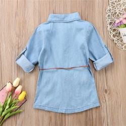 Botão para cima camisa manga longa - mini vestido denim para meninas