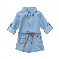 Buttoned up long sleeve shirt - mini denim dress for girlsKids