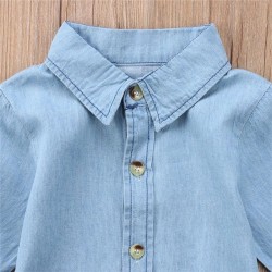 Botão para cima camisa manga longa - mini vestido denim para meninas